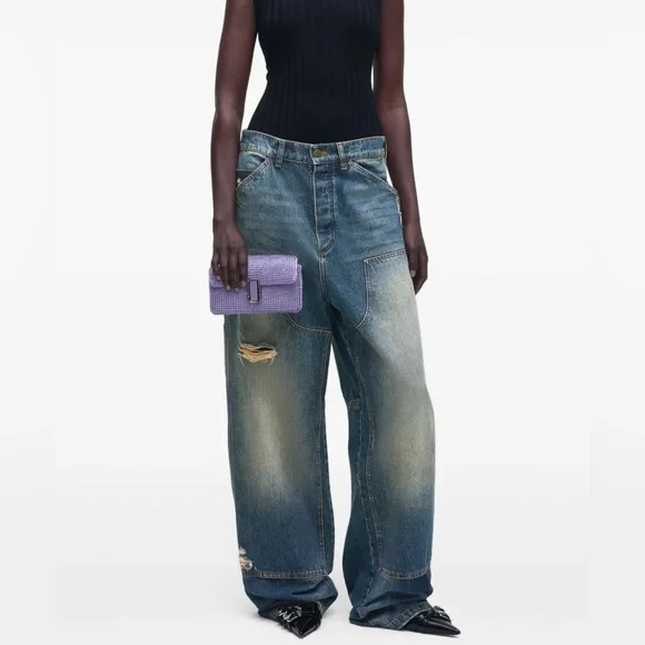 New! MARC JACOBS The Rhinestone J Marc Logo Crystal Shoulder Bag in Wisteria - Picture 6 of 13